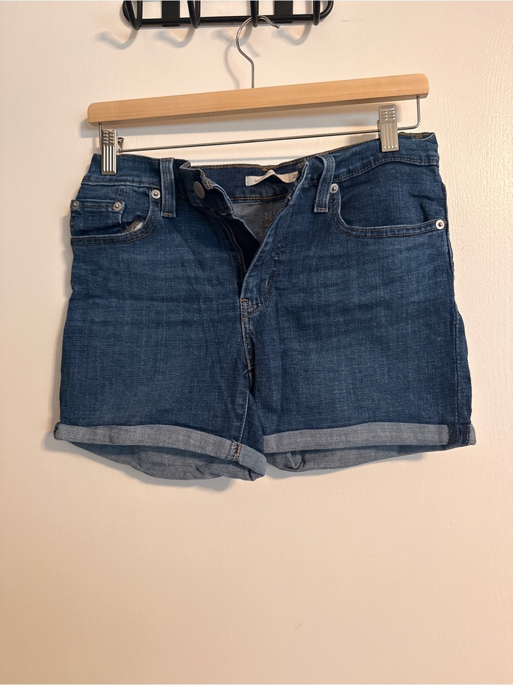 Levi's Dark Blue Rolled-Hem Denim Shorts
